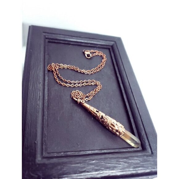 Copper Filigree red quartz crystal necklace handmade copper electroplated - Picture 6 of 12